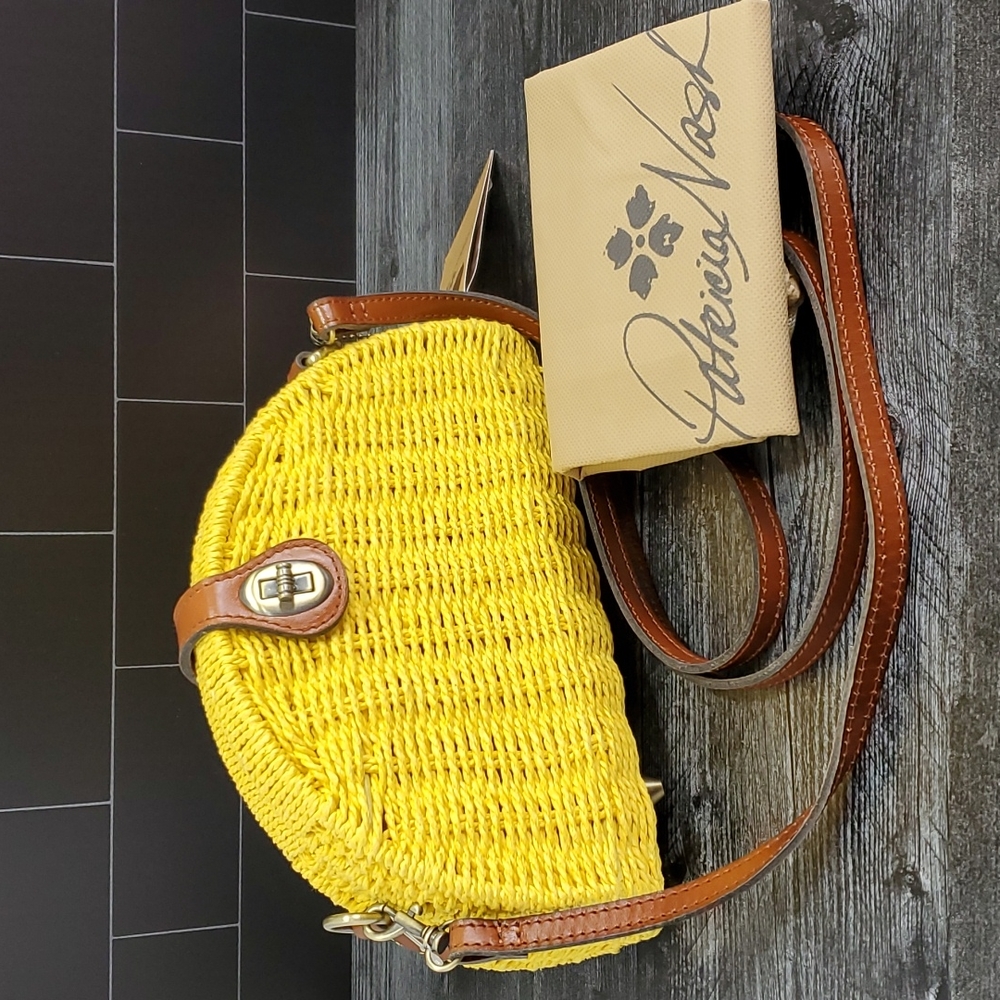 Patricia Nash | Spring Wicker Bonella Goldenrod Yellow Retro Crossbody Purse NWT